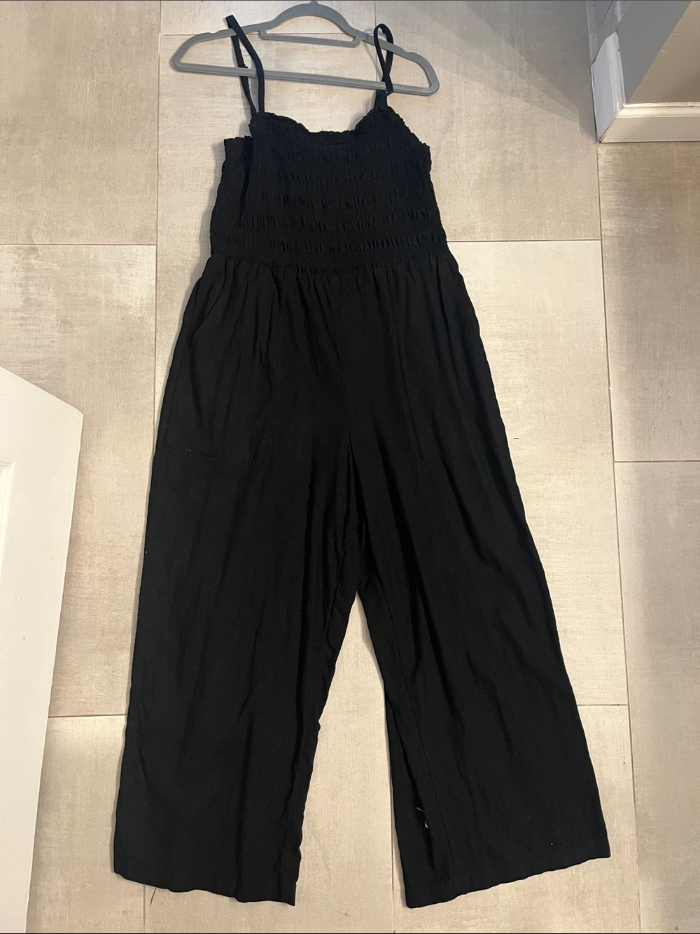 Universal Thread Black Smocked Wide-Leg Jumpsuit with Spaghetti Straps